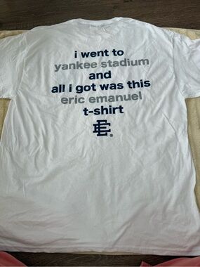 Eric Emanuel White Tee with Navy and Gray Back Graphic
